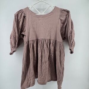 FP Beach Get Obsessed Balloon Sleeve Tiered Babydoll Dress L Mauve‎ Cotton Blend